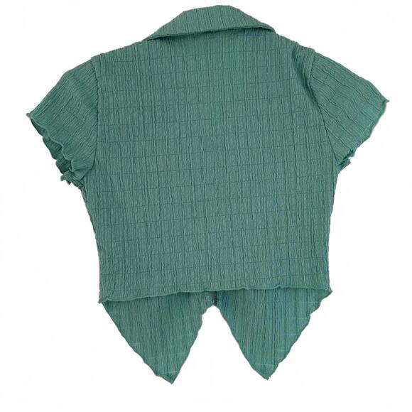 Short Sleeve Collar Button Polo Shirt High Low Top Wild Fable Turquoise Green XS - Picture 4 of 8
